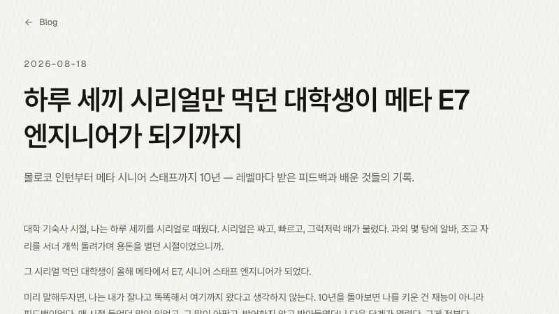 메타 E7 커리어 회고 글의 제목 부분