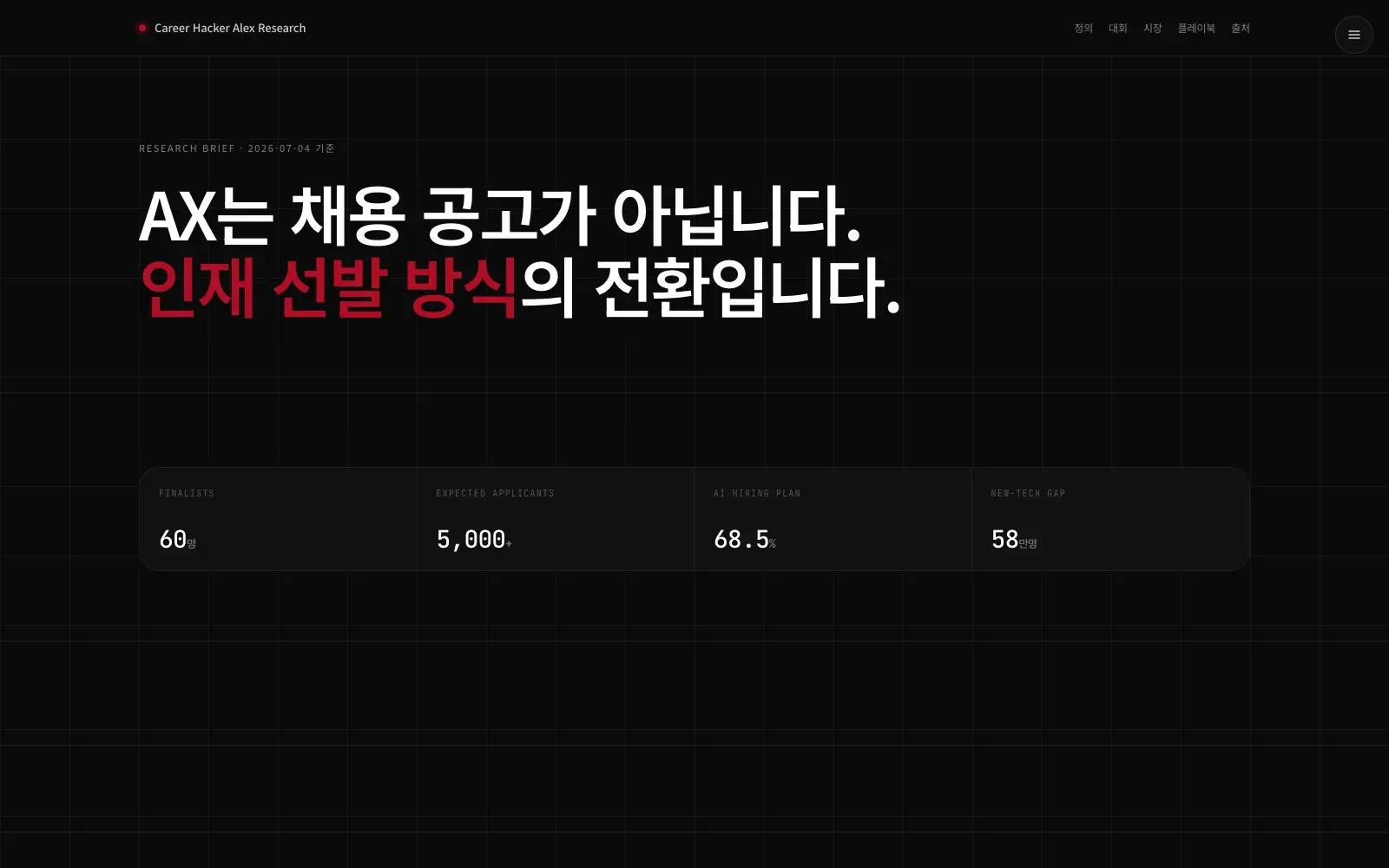 AX 인재전쟁 2026 리포트의 첫 화면