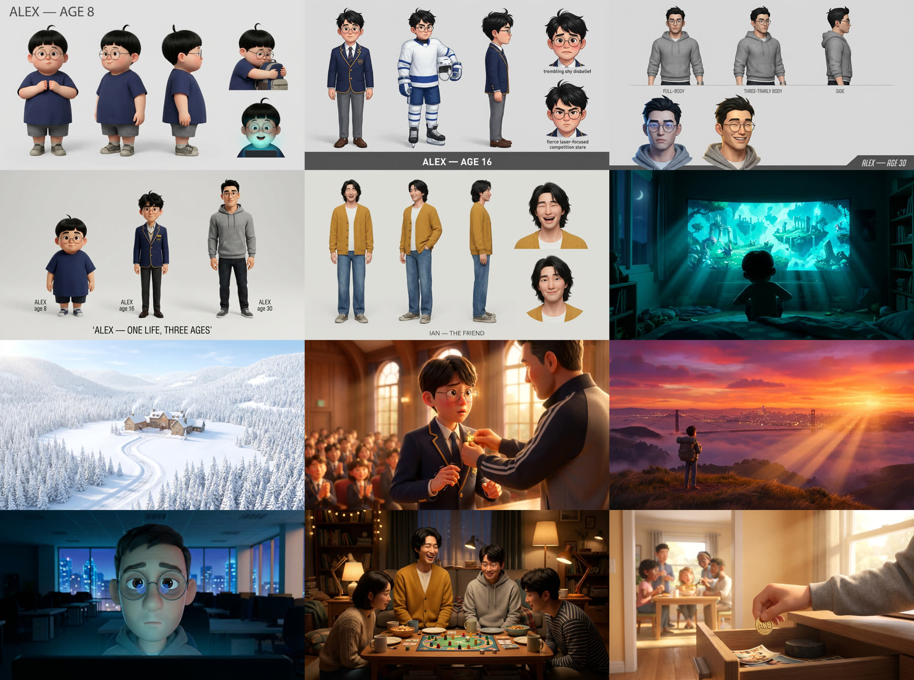character + mood board contact sheet