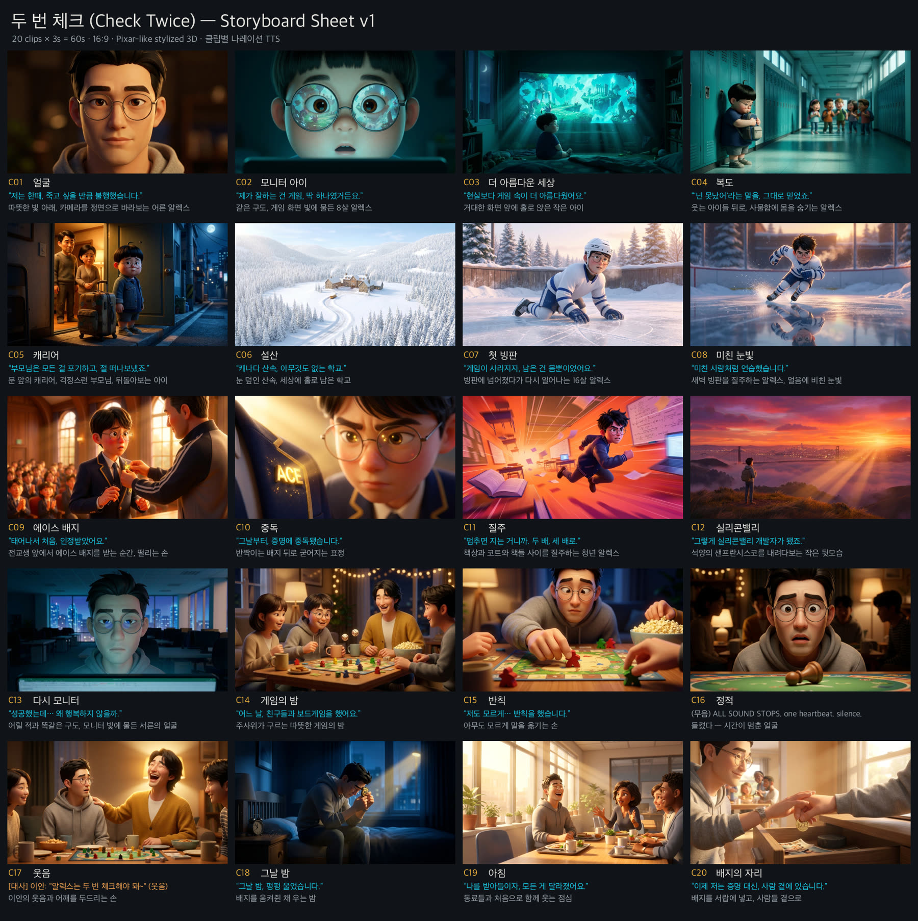 storyboard sheet with narration